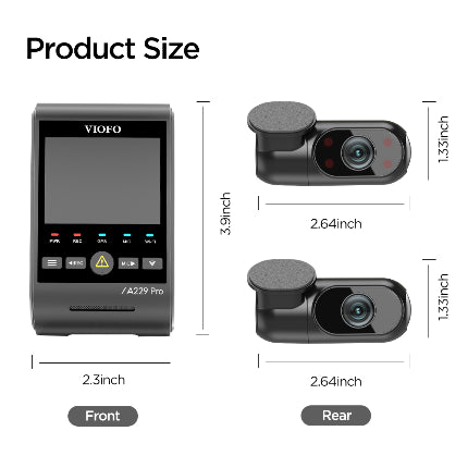 VIOFO A229 PRO 3CH 4K+2K+1080P HDR Camera w/ Sony Starvis 2 Sensors - For Taxi/ Ridesharing Drivers