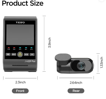 VIOFO A229 PLUS 2CH - Front & Rear - 2K+2K HDR Camera w/ Sony Starvis 2 Sensor