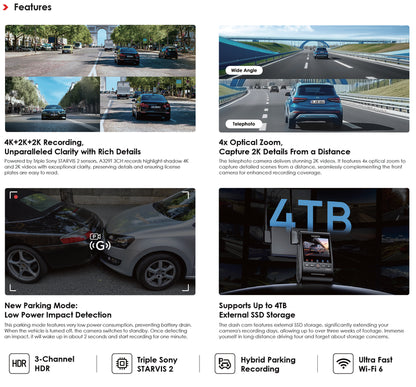 VIOFO A329SW 3CH - 4K+2K Waterproof+2K Fisheye HDR Camera w/ Sony Starvis 2 Sensors